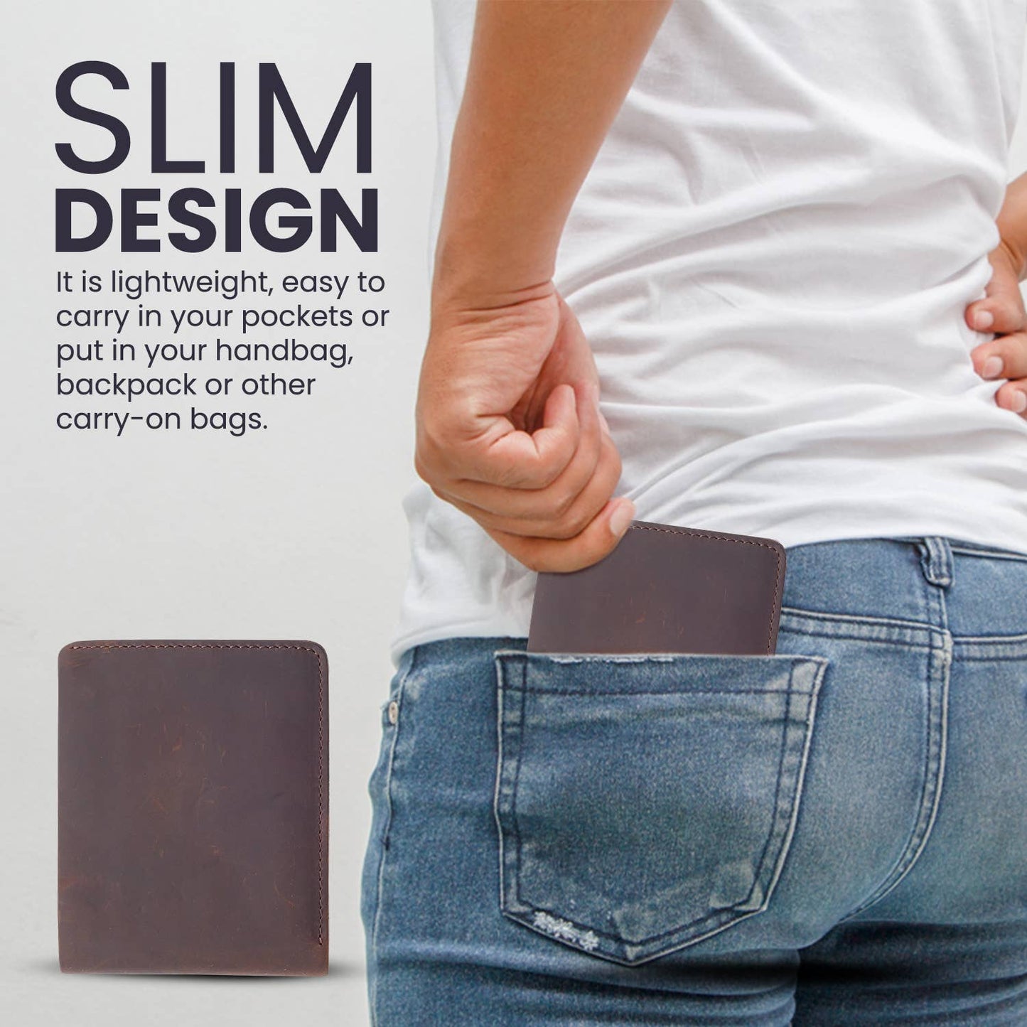Genuine Leather Wallet for Men with Flap out ID Window: Dark Brown