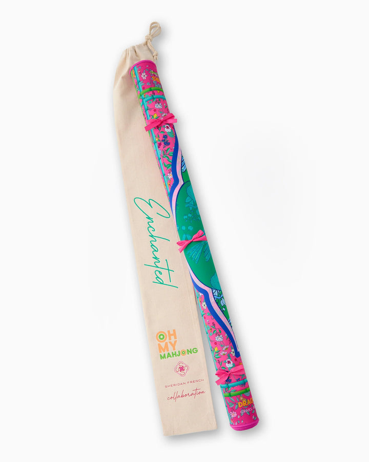 The Enchanted Mat: vibrant Mahjong mat with pink ends labeled "Enchanted." Available in multiple sizes.