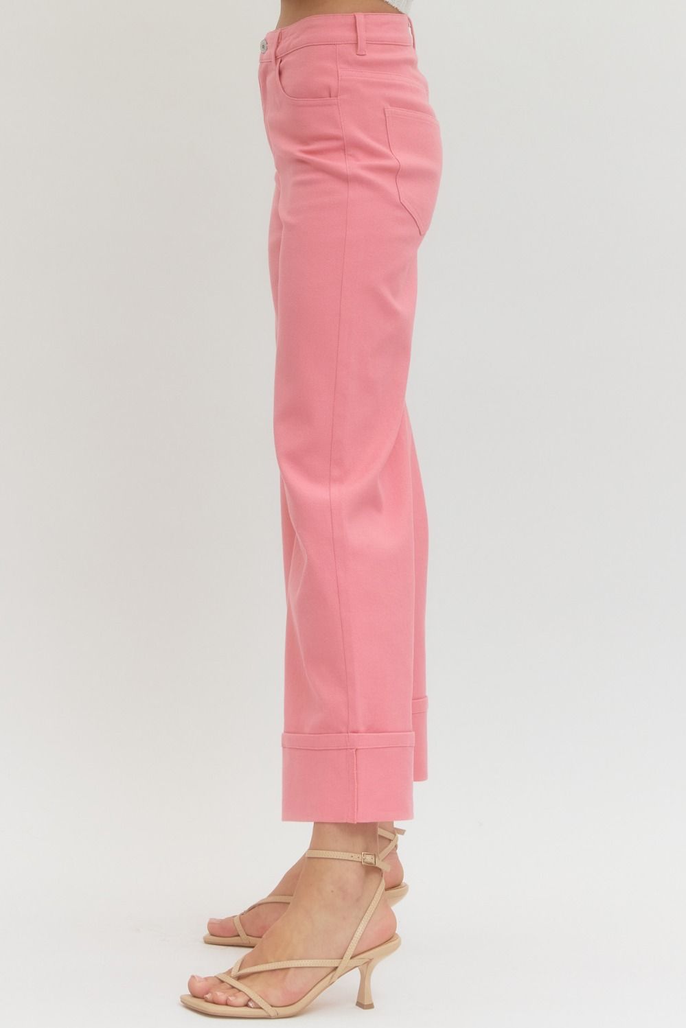 Pink Solid MR Ankle Length Pants, available in sizes XS-XL.