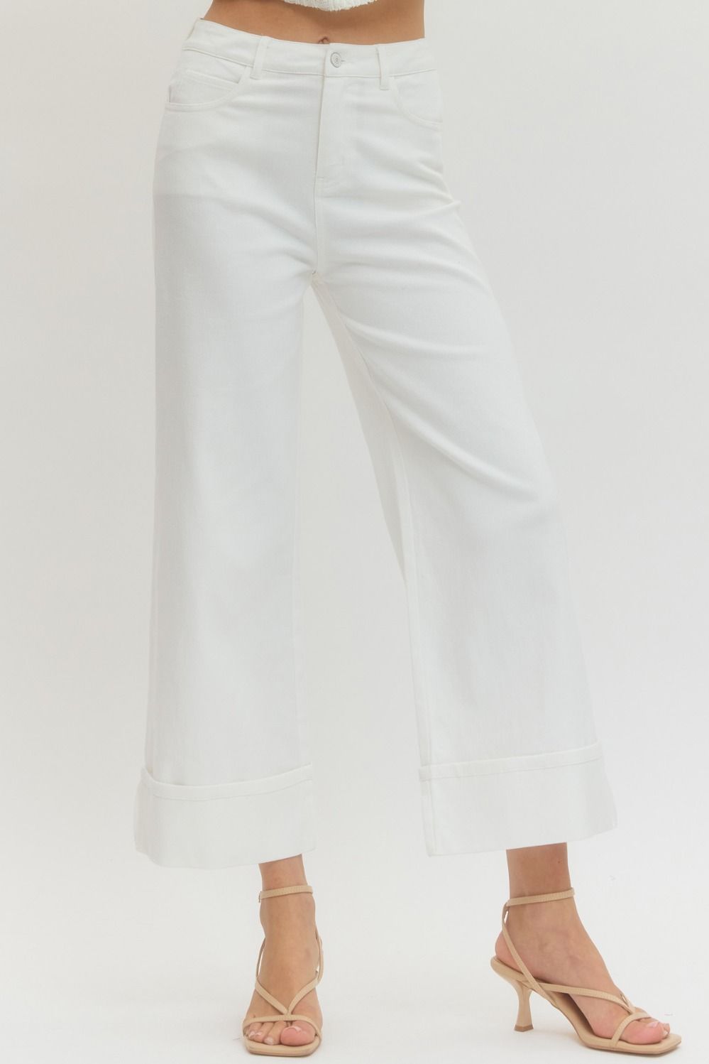 Off-White MR Ankle Length Pants with cuffed hem. Available in sizes XS–XL.