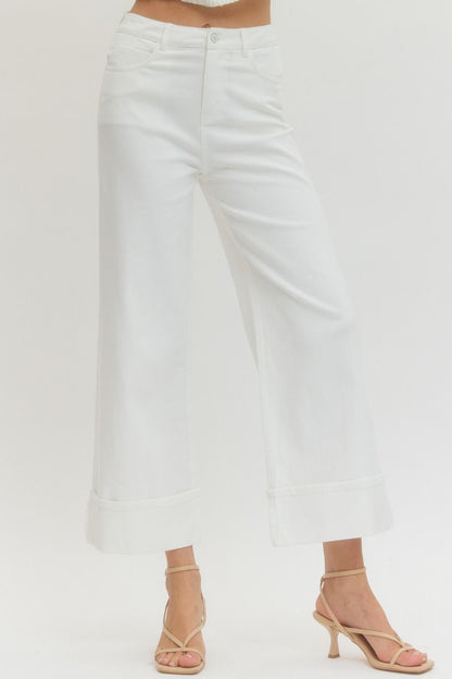 Off-White MR Ankle Length Pants with cuffed hem. Available in sizes XS–XL.