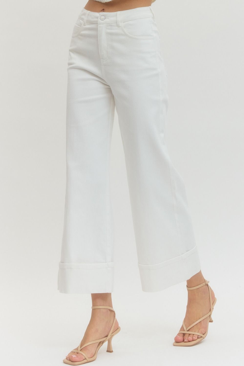 Off-White MR Ankle Length Pants with wide cuff. Available in sizes XS–XL.