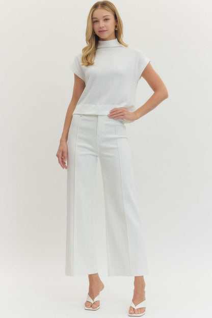 White HW Wide Leg Front Seam Pants shown; available in sizes XS–XL.