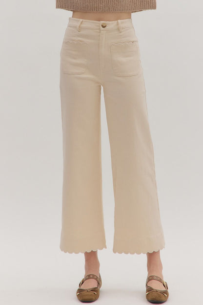 Scallop Trim HW Wide Leg Pants