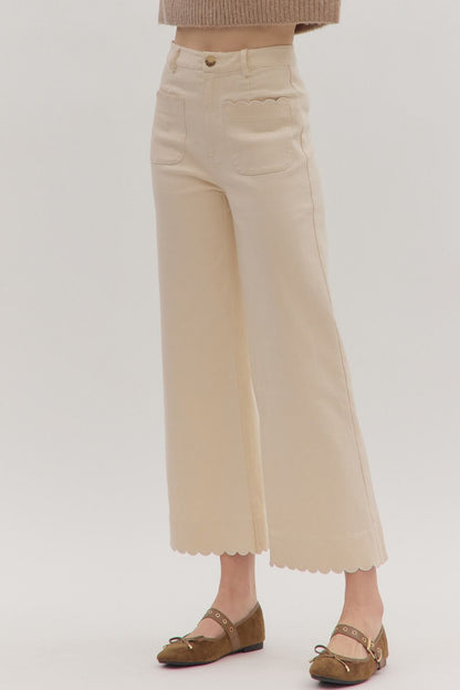 Scallop Trim HW Wide Leg Pants
