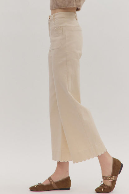 Scallop Trim HW Wide Leg Pants