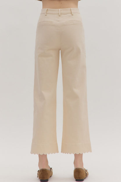 Scallop Trim HW Wide Leg Pants