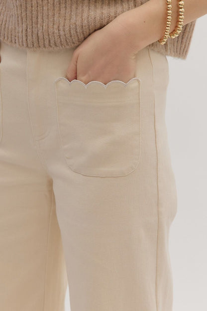 Scallop Trim HW Wide Leg Pants