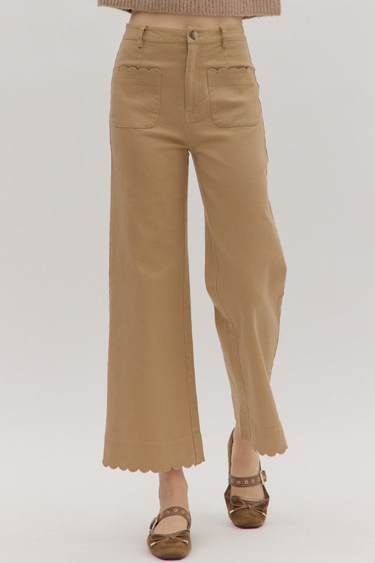 Scallop Trim HW Wide Leg Pants