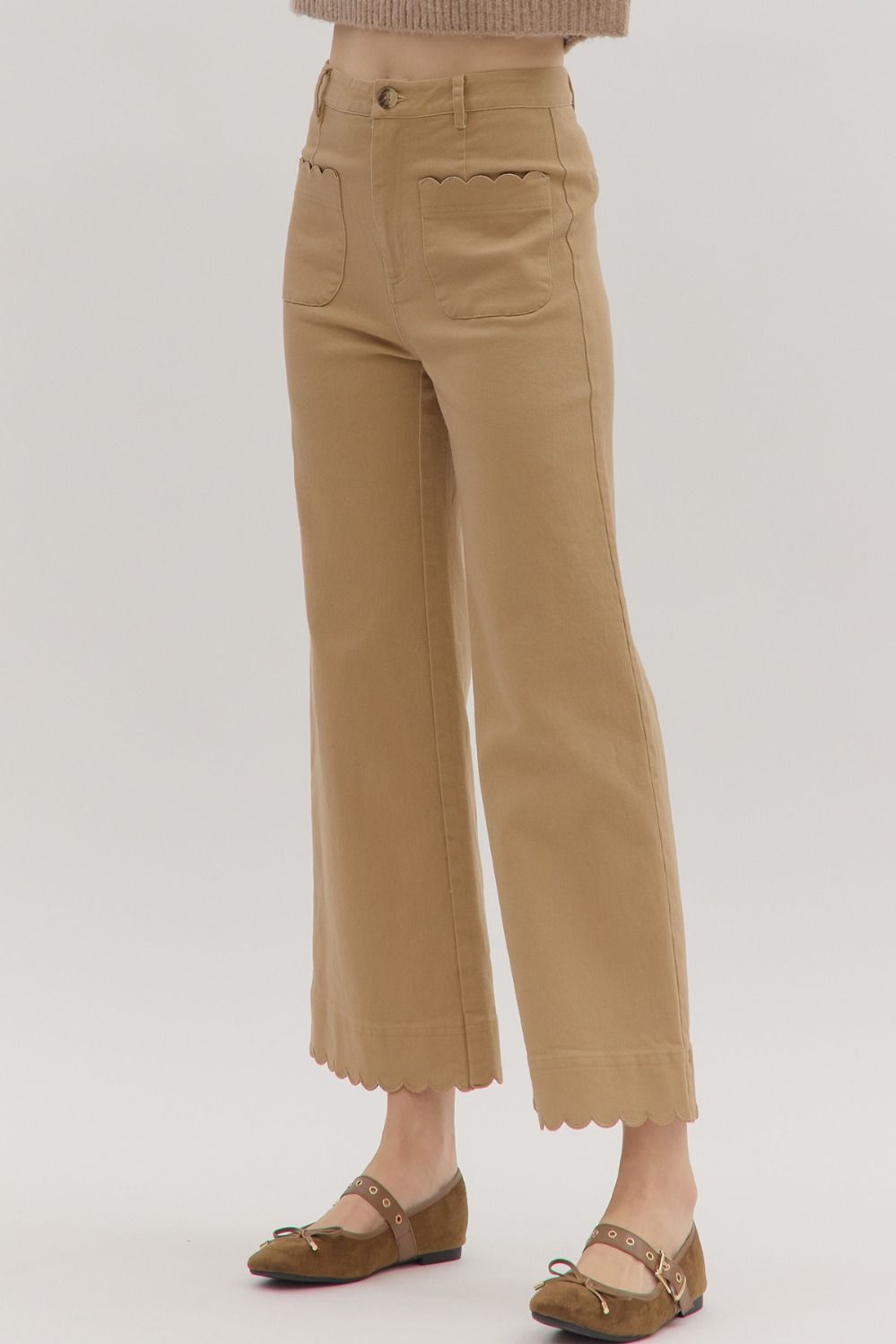 Scallop Trim HW Wide Leg Pants