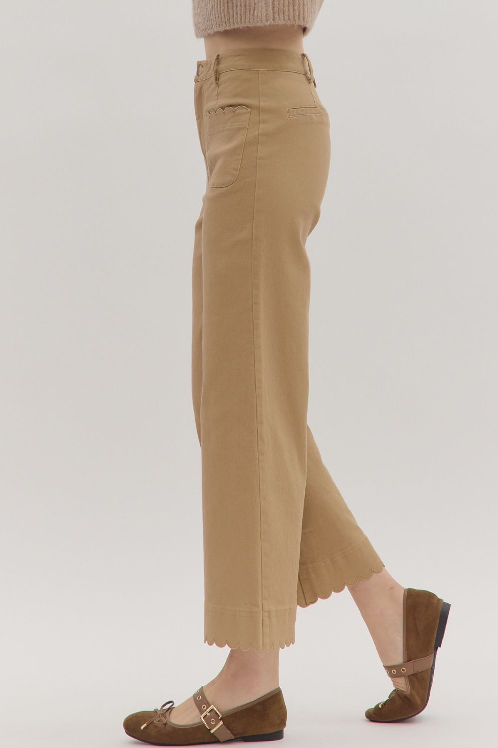 Scallop Trim HW Wide Leg Pants
