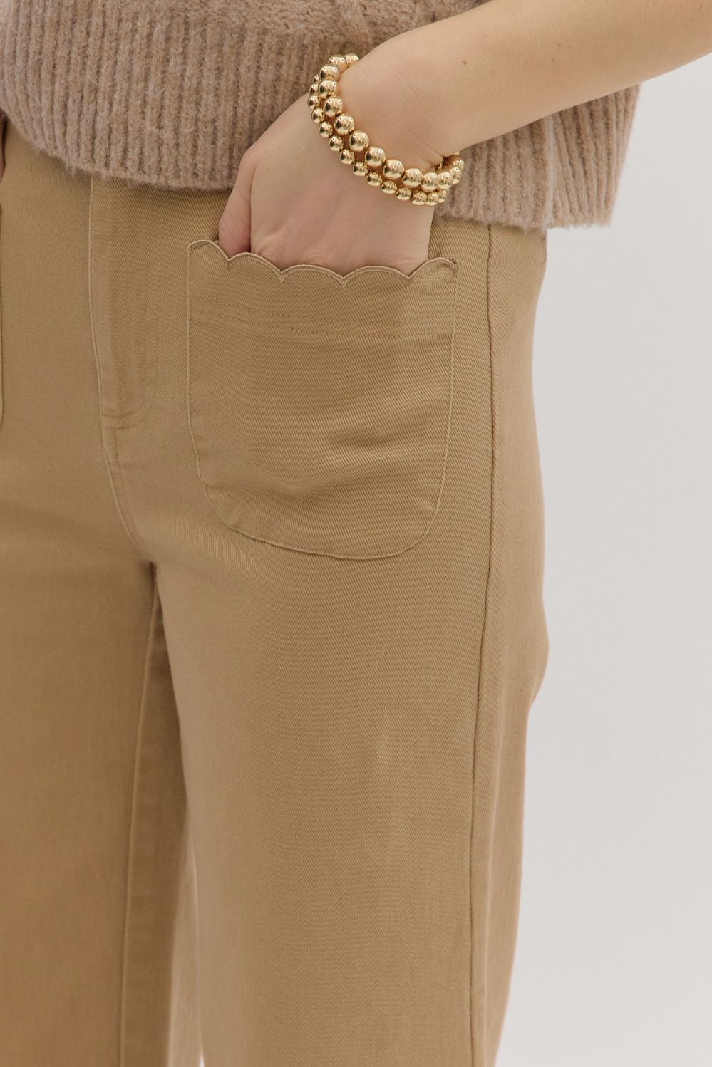 Scallop Trim HW Wide Leg Pants