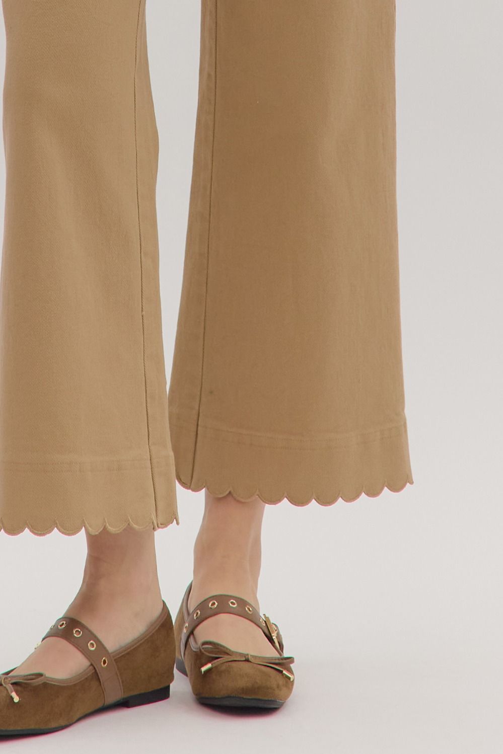 Scallop Trim HW Wide Leg Pants