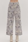 Chloe Floral Print Wide Leg Pants in cotton-blend with vintage lace pattern. Available in sizes XS-L.