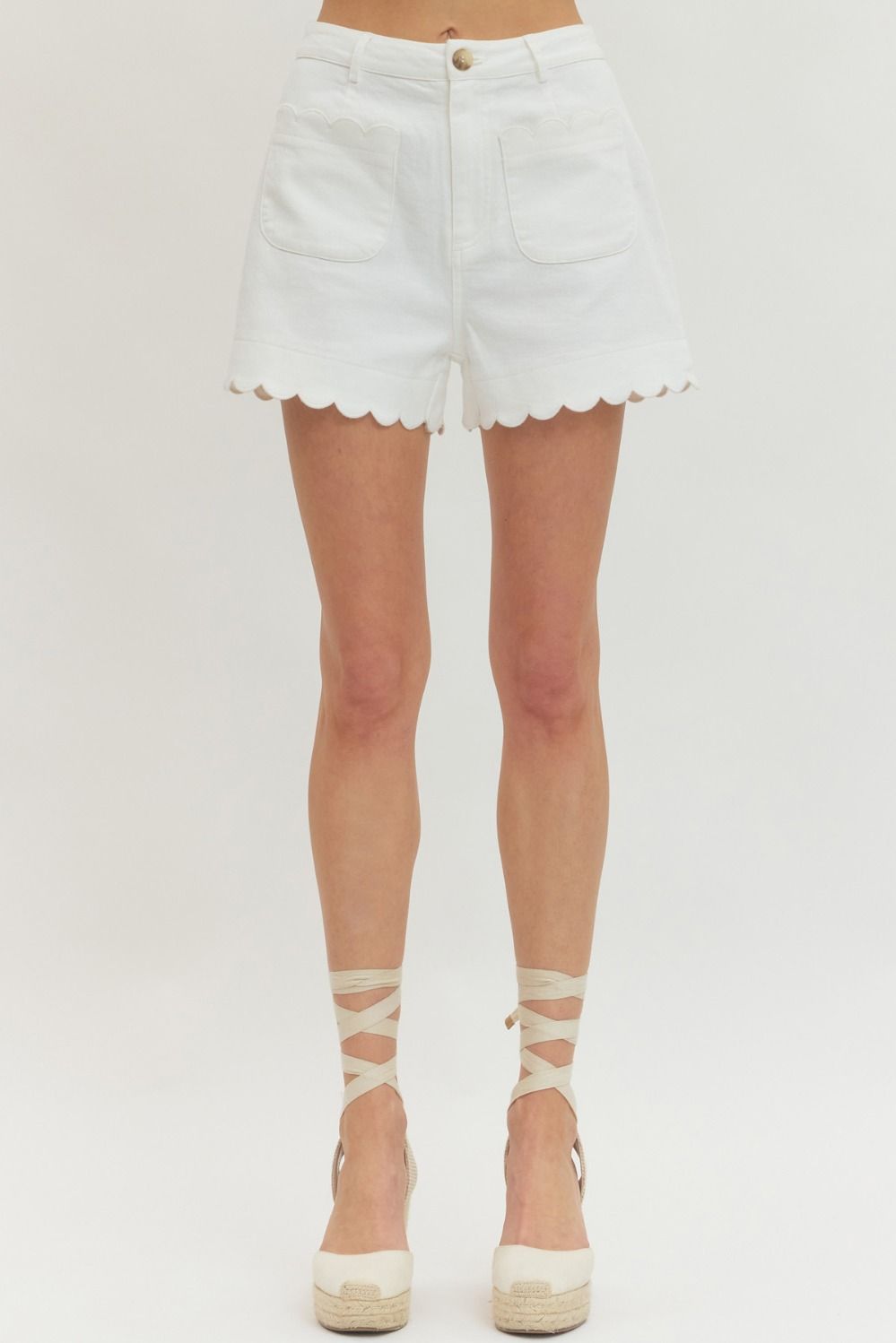 White Scallop Trim HW Shorts