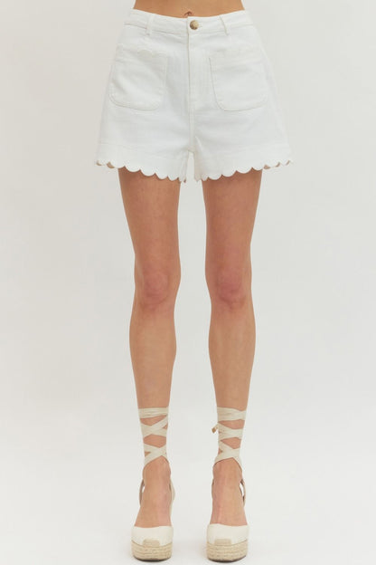 White Scallop Trim HW Shorts