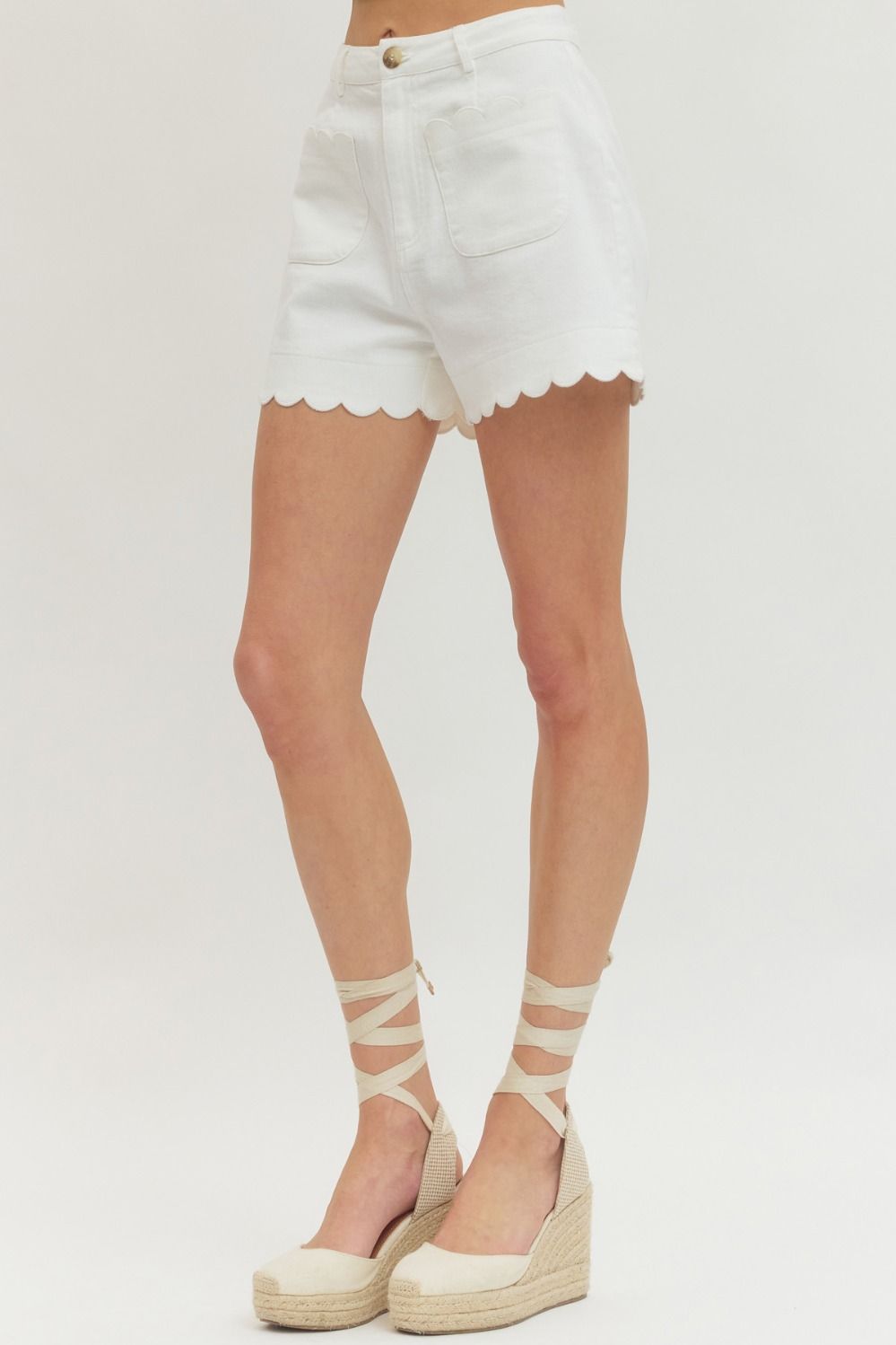 White Scallop Trim HW Shorts