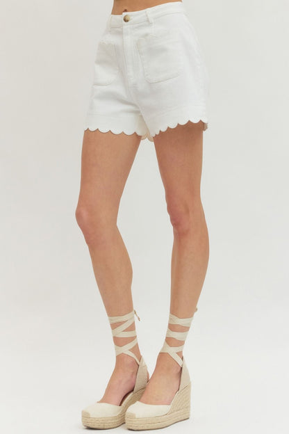 White Scallop Trim HW Shorts