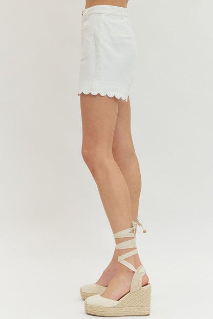 White Scallop Trim HW Shorts