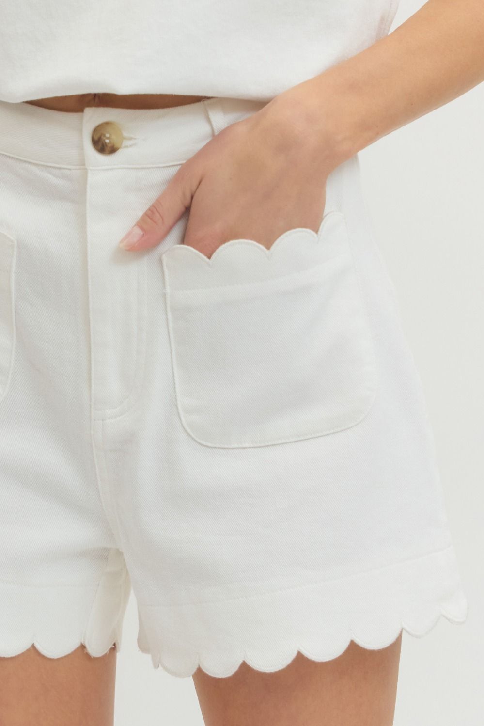 White Scallop Trim HW Shorts