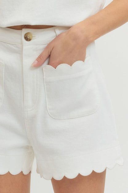 White Scallop Trim HW Shorts