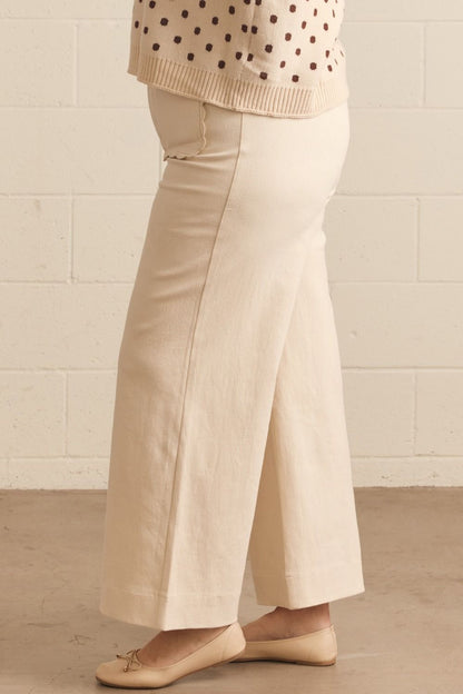 Madelyn Scallop Wide Leg Pants in cream, available in sizes XS-XL.