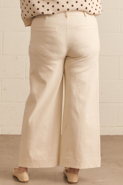 Madelyn Scallop Wide Leg Pants in cream, available in sizes XS–XL.