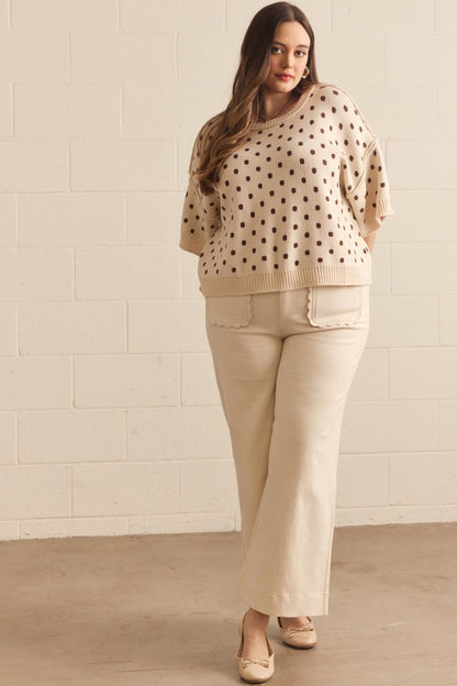 Madelyn Scallop Wide Leg Pants in cream, tailored fit with large front pockets; available in sizes XS–XL.