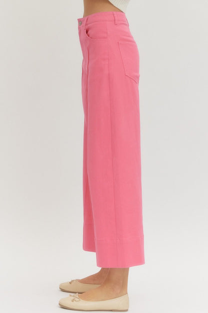 Poppy Pink MR Ankle Length Pants in lightweight woven fabric. Available in sizes XS-XL.