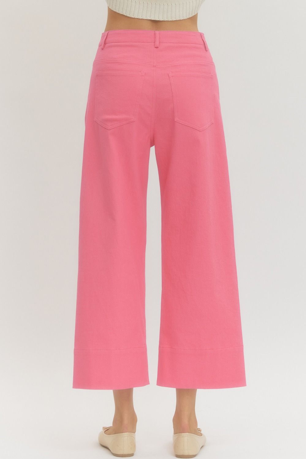 Poppy Pink MR Ankle Length Pants in lightweight woven fabric; available in sizes XS-XL.