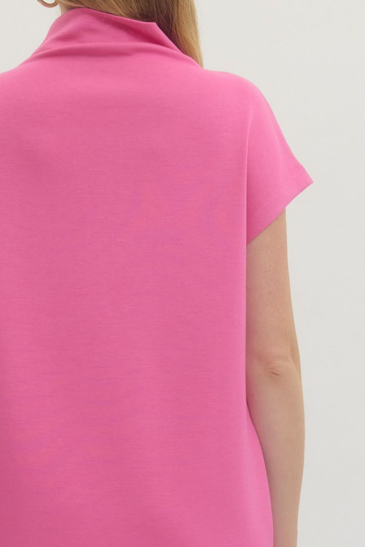 Pink Solid Mock Neck Pullover Dress, shown from the back. Available in sizes XS to XL.