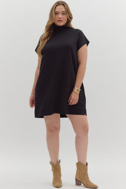 Solid Mock Neck Pullover Dress