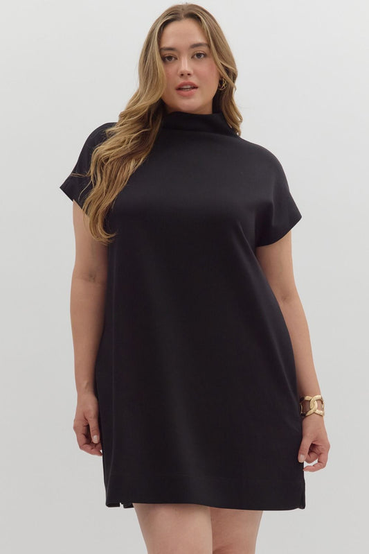 Solid Mock Neck Pullover Dress