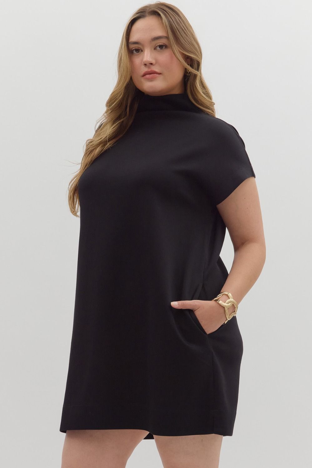 Solid Mock Neck Pullover Dress