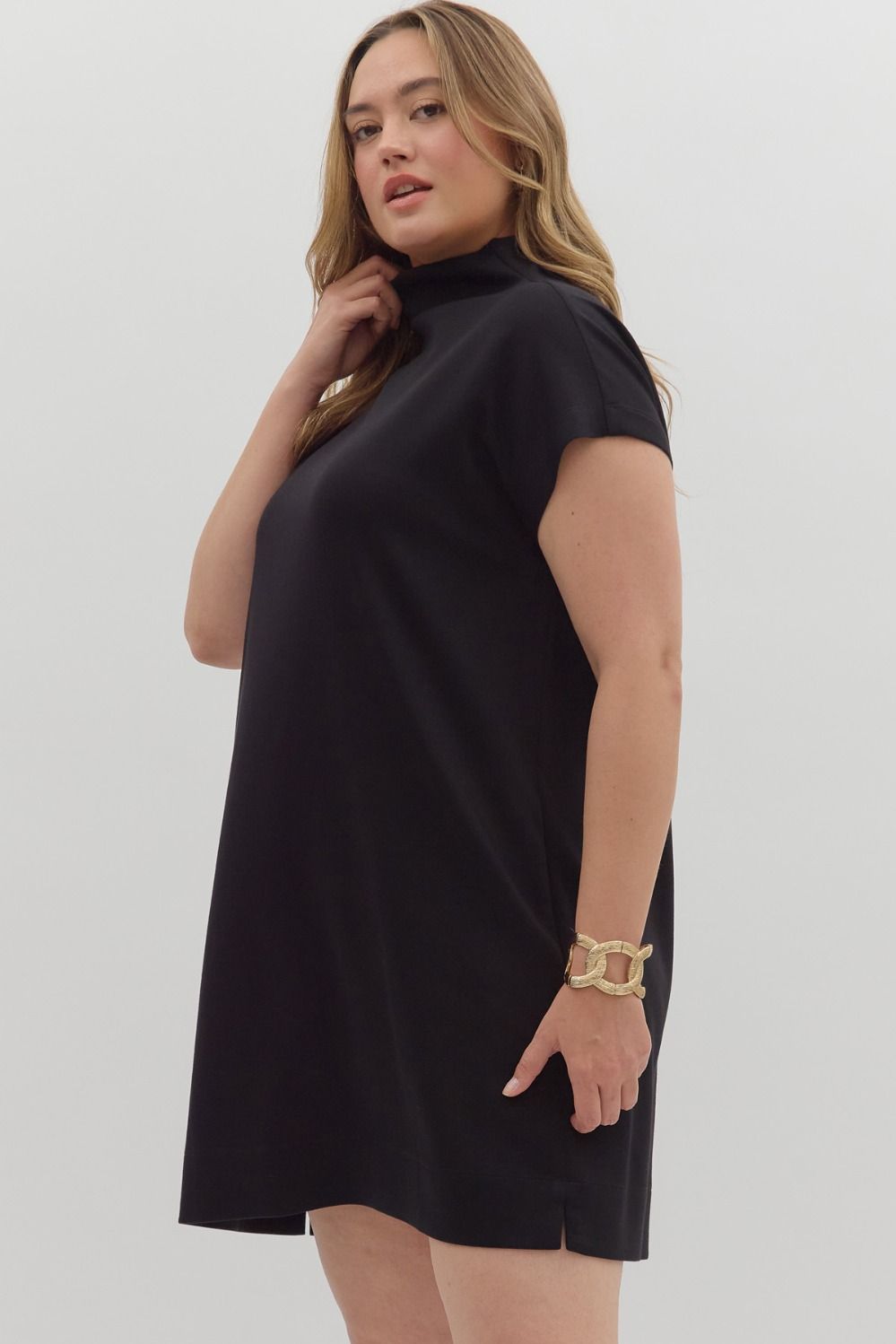 Solid Mock Neck Pullover Dress