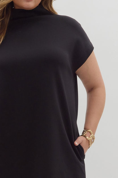 Solid Mock Neck Pullover Dress