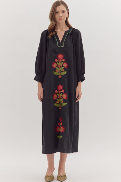Mum Embroidered Long Sleeve Maxi Dress