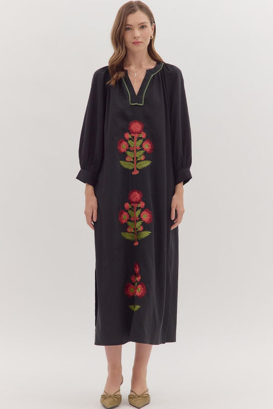 Mum Embroidered Long Sleeve Maxi Dress