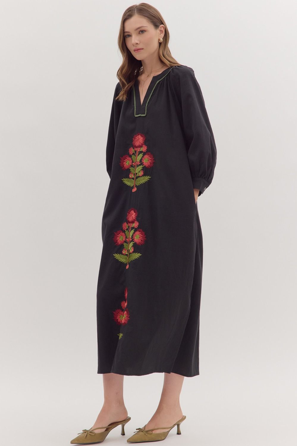 Mum Embroidered Long Sleeve Maxi Dress