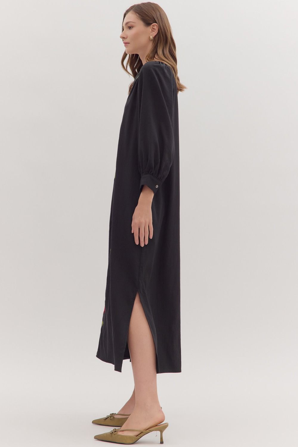 Mum Embroidered Long Sleeve Maxi Dress