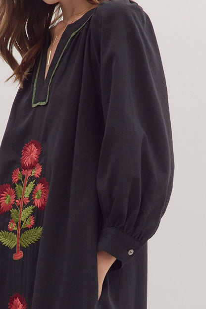 Mum Embroidered Long Sleeve Maxi Dress