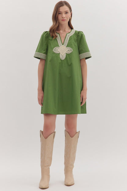 Paula Puff Sleeve Applique Dress