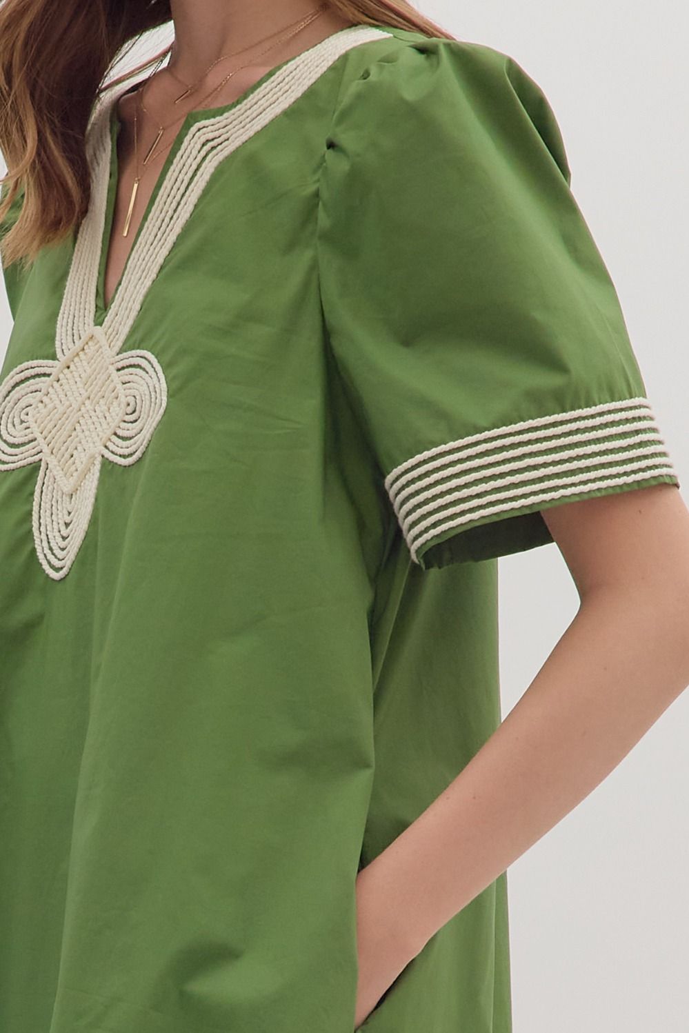 Paula Puff Sleeve Applique Dress