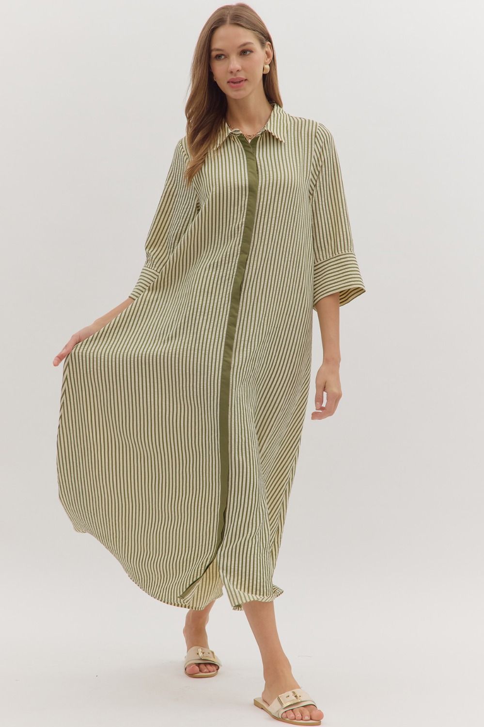 Laney Collared Striped Midi Dress