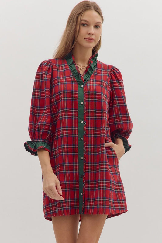Noelle Plaid Ruffle Trim Dress