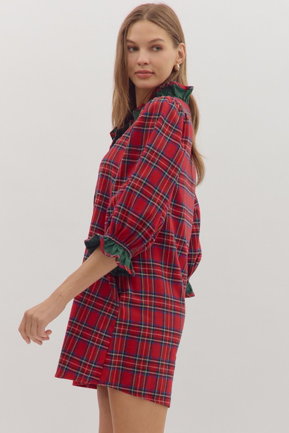 Noelle Plaid Ruffle Trim Dress