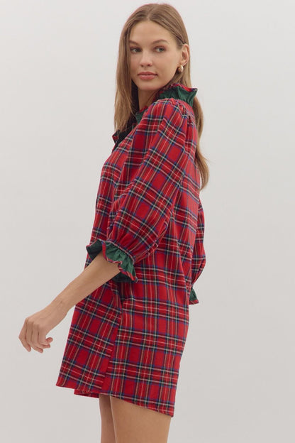 Noelle Plaid Ruffle Trim Dress