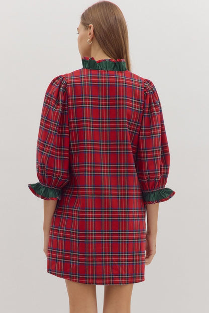 Noelle Plaid Ruffle Trim Dress