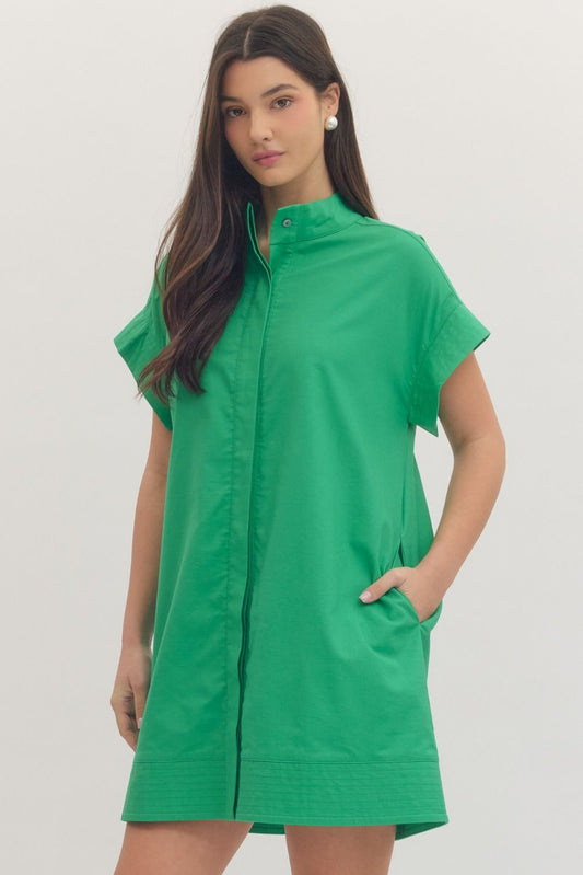 Hidden Vines Green Button-Up Dress