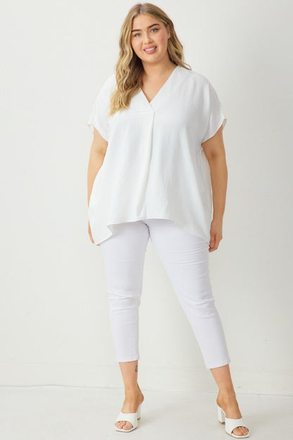 The product is a Maroon Solid V-Neck Short Sleeve Top. Available sizes for this top have not been specified.